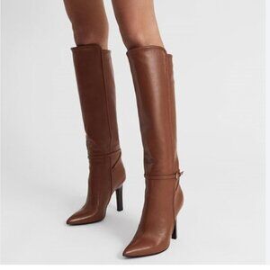 Reiss Caitlin Leather Knee High Boots in Tan